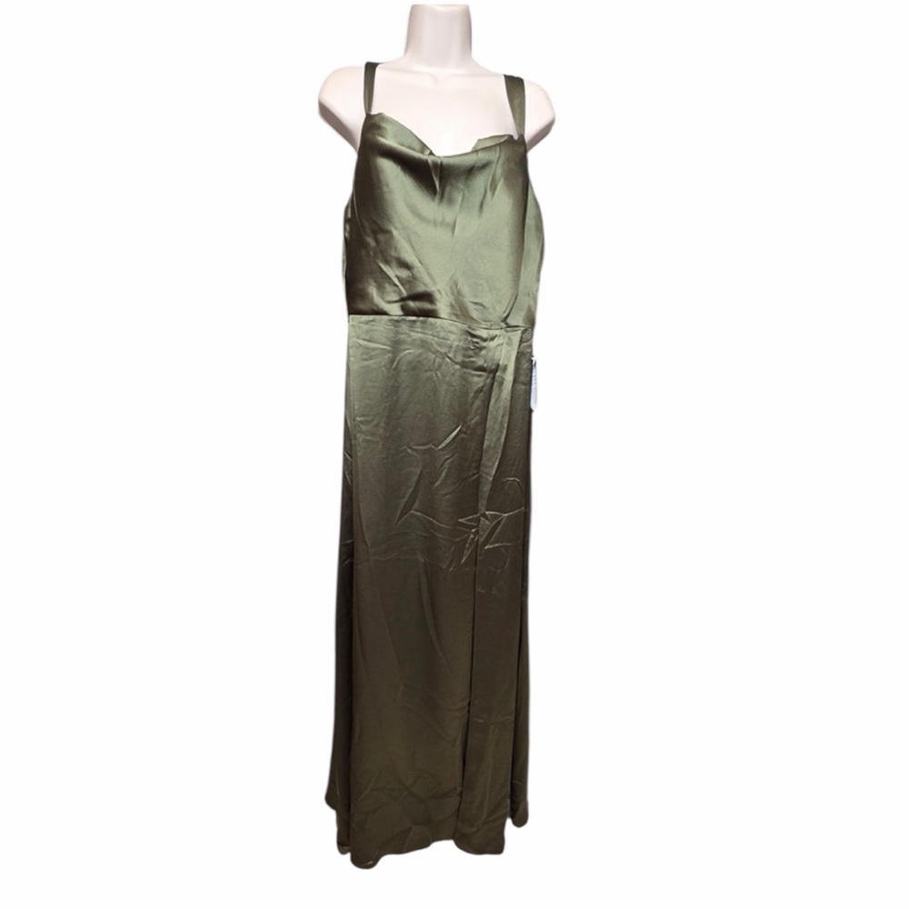 NWT JENNY YOO Gina Dress Luxe Satin In Olive Women’s Size 16 6417 - Picture 4 of 11